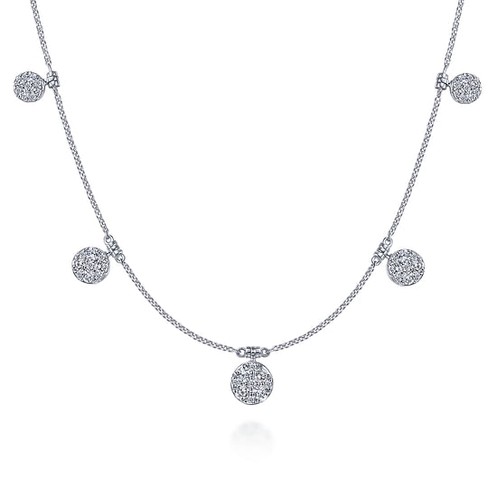 Gabriel - 14K White Gold Chain Necklace with Pavé Diamond Disc Drops