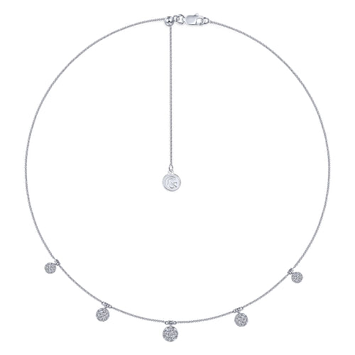 14K White Gold Chain Necklace with Pavé Diamond Disc Drops