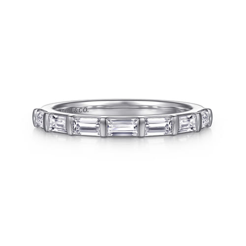 14K White Gold Channel Baguette 7 Stone Diamond Anniversary Band