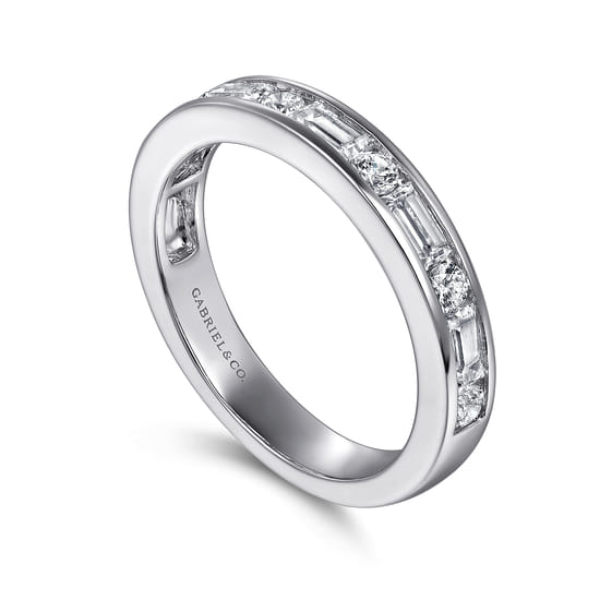 14K White Gold Channel Baguette and Round Diamond Anniversary Band angle 3
