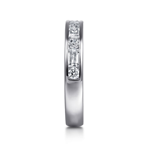 14K White Gold Channel Baguette and Round Diamond Anniversary Band