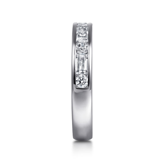 14K White Gold Channel Baguette and Round Diamond Anniversary Band angle 4