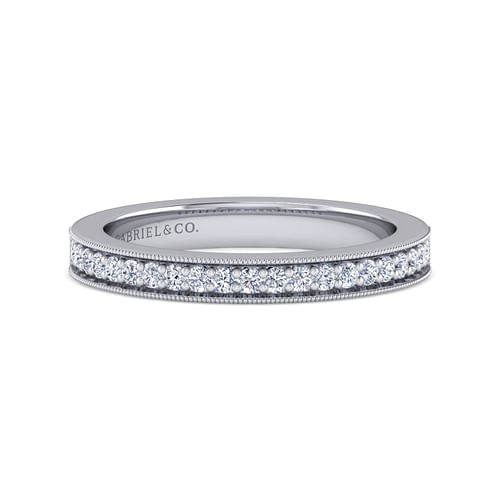 14K White Gold Channel Prong Diamond Anniversary Band with Milgrain