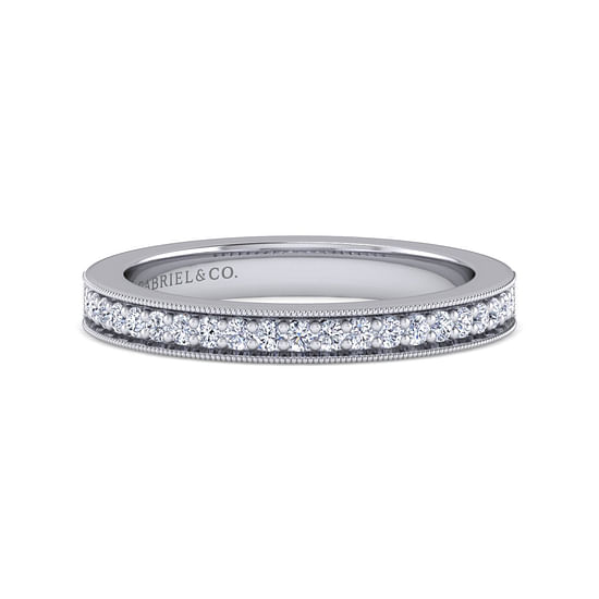 Gabriel - 14K White Gold Channel Prong Diamond Anniversary Band with Milgrain