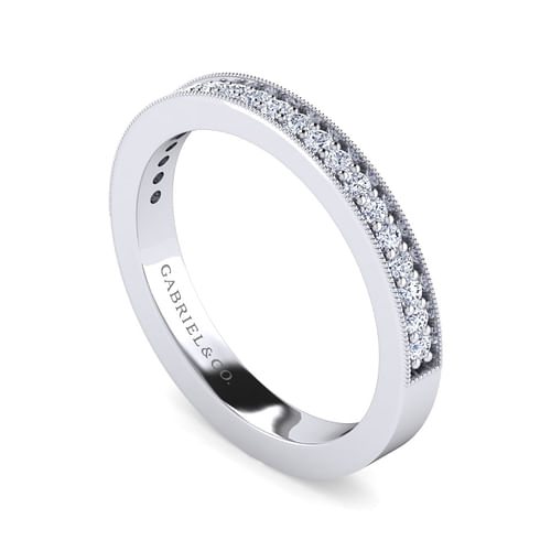 14K White Gold Channel Prong Diamond Anniversary Band with Milgrain