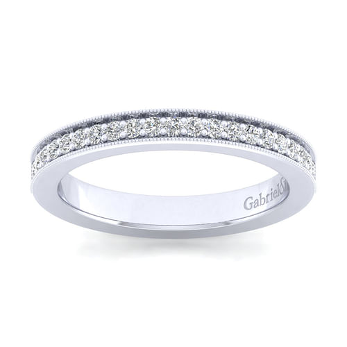 14K White Gold Channel Prong Diamond Anniversary Band with Milgrain