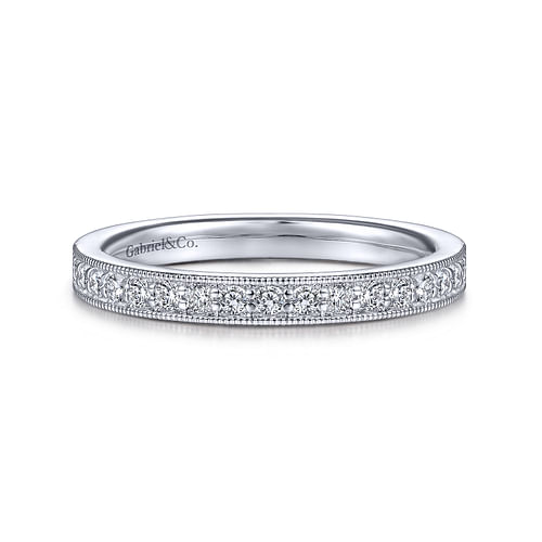 14K White Gold Channel Prong Diamond Anniversary Band with Milgrain