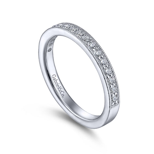 14K White Gold Channel Prong Diamond Anniversary Band with Milgrain