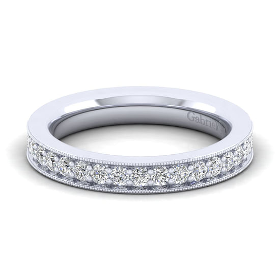 Gabriel - 14K White Gold Channel Prong Diamond Anniversary Band with Milgrain