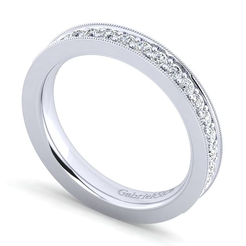 14K White Gold Channel Prong Diamond Anniversary Band with Milgrain