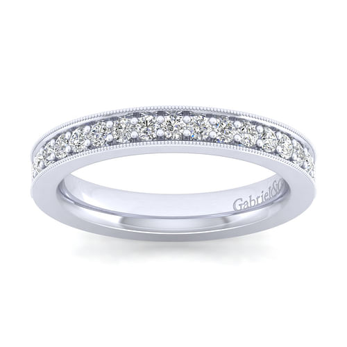 14K White Gold Channel Prong Diamond Anniversary Band with Milgrain