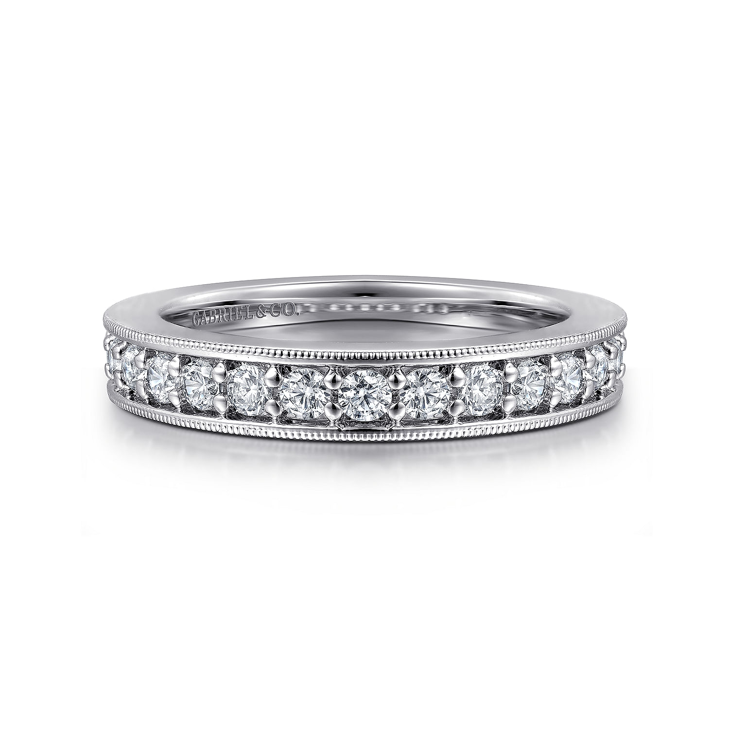 Gabriel - 14K White Gold Channel Prong Diamond Anniversary Band with Milgrain
