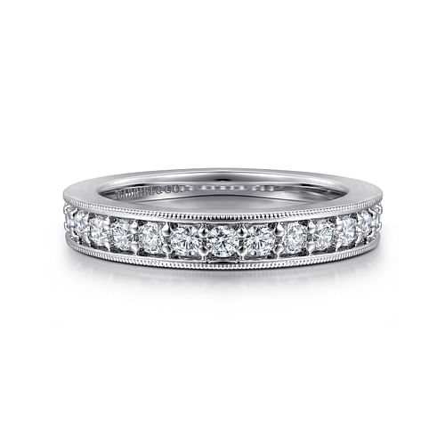 14K White Gold Channel Prong Diamond Anniversary Band with Milgrain