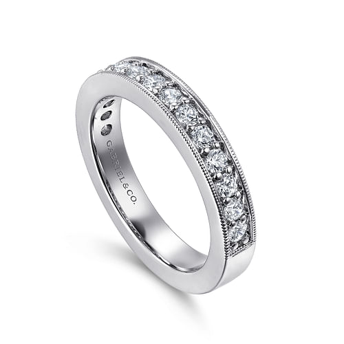 14K White Gold Channel Prong Diamond Anniversary Band with Milgrain