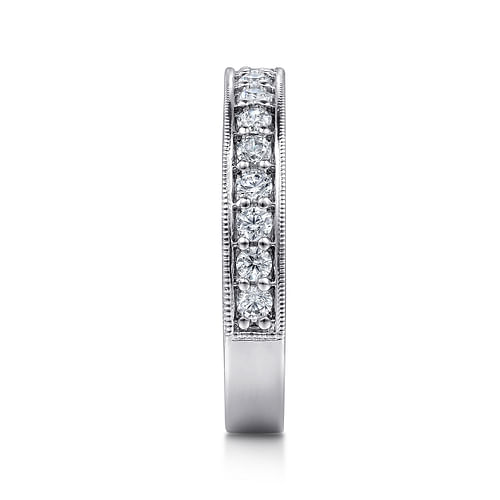 14K White Gold Channel Prong Diamond Anniversary Band with Milgrain