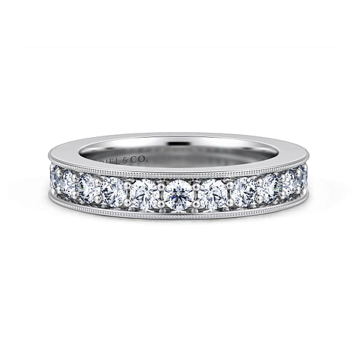 14K White Gold Channel Prong Diamond Anniversary Band with Milgrain