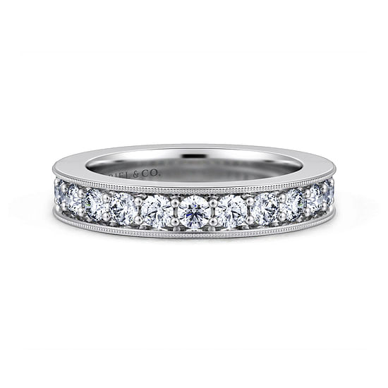 Gabriel - 14K White Gold Channel Prong Diamond Anniversary Band with Milgrain