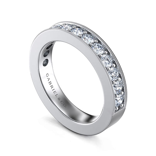 14K White Gold Channel Prong Diamond Anniversary Band with Milgrain