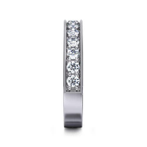 14K White Gold Channel Prong Diamond Anniversary Band with Milgrain
