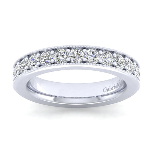 14K White Gold Channel Prong Diamond Anniversary Band with Milgrain