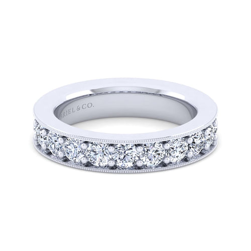 14K White Gold Channel Prong Diamond Anniversary Band with Milgrain