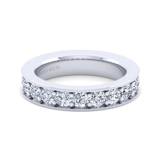 Gabriel - 14K White Gold Channel Prong Diamond Anniversary Band with Milgrain