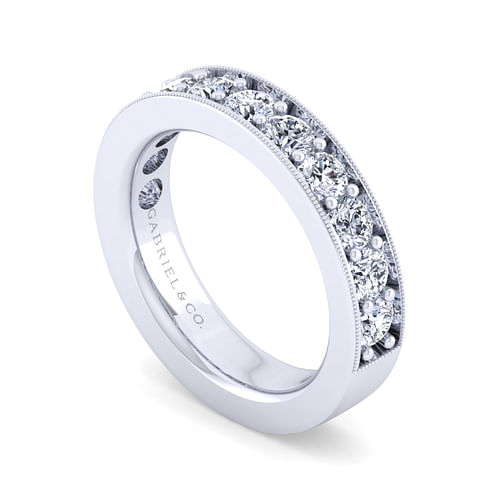 14K White Gold Channel Prong Diamond Anniversary Band with Milgrain