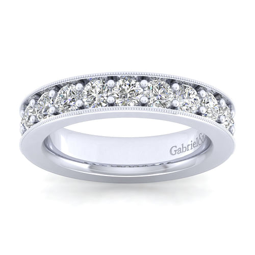 14K White Gold Channel Prong Diamond Anniversary Band with Milgrain