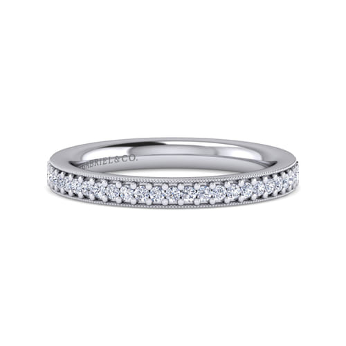 14K White Gold Channel Prong Diamond Anniversary Band with Milgrain