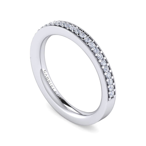 14K White Gold Channel Prong Diamond Anniversary Band with Milgrain