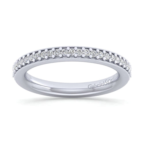 14K White Gold Channel Prong Diamond Anniversary Band with Milgrain