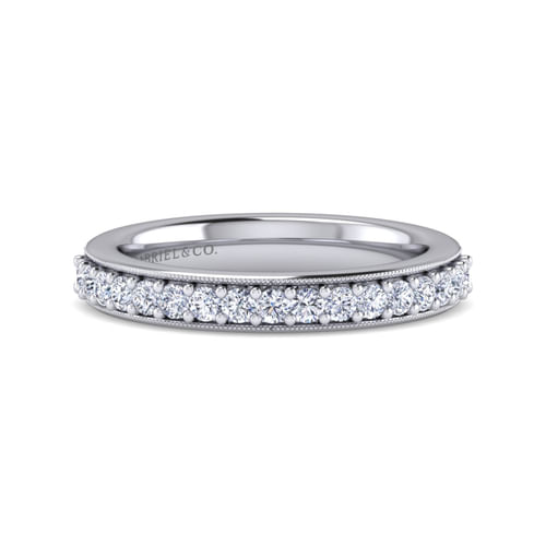 14K White Gold Channel Prong Diamond Anniversary Band with Milgrain