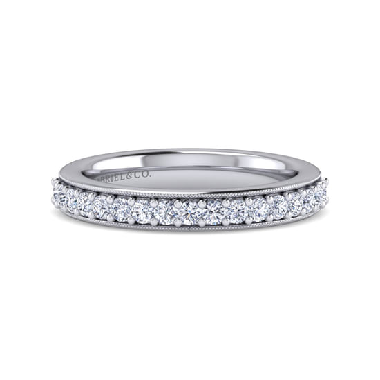 Gabriel - 14K White Gold Channel Prong Diamond Anniversary Band with Milgrain