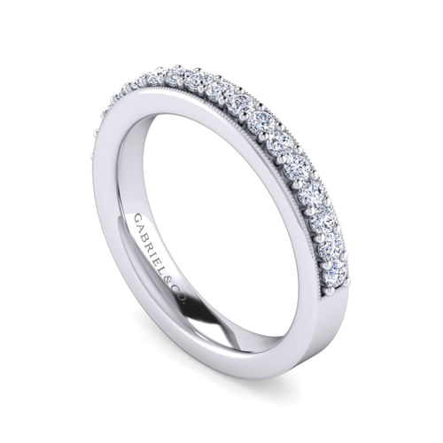 14K White Gold Channel Prong Diamond Anniversary Band with Milgrain
