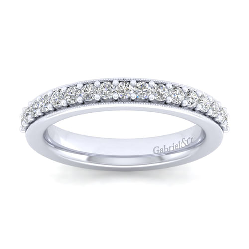 14K White Gold Channel Prong Diamond Anniversary Band with Milgrain