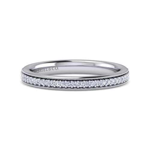 14K White Gold Channel Prong Diamond Anniversary Band with Milgrain