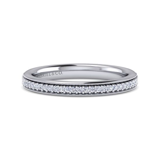 Gabriel - 14K White Gold Channel Prong Diamond Anniversary Band with Milgrain