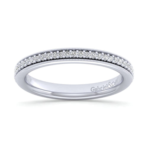 14K White Gold Channel Prong Diamond Anniversary Band with Milgrain