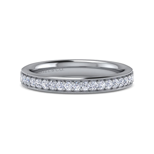 14K White Gold Channel Prong Diamond Anniversary Band with Milgrain