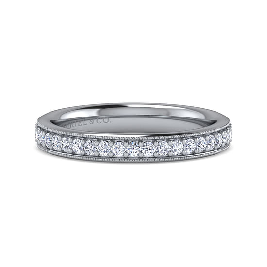 Gabriel - 14K White Gold Channel Prong Diamond Anniversary Band with Milgrain