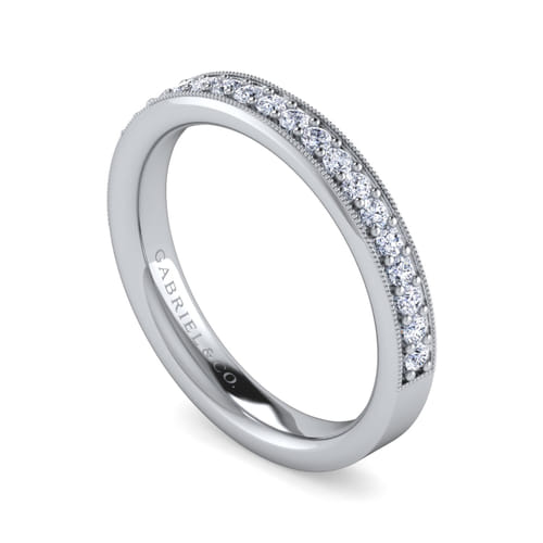 14K White Gold Channel Prong Diamond Anniversary Band with Milgrain
