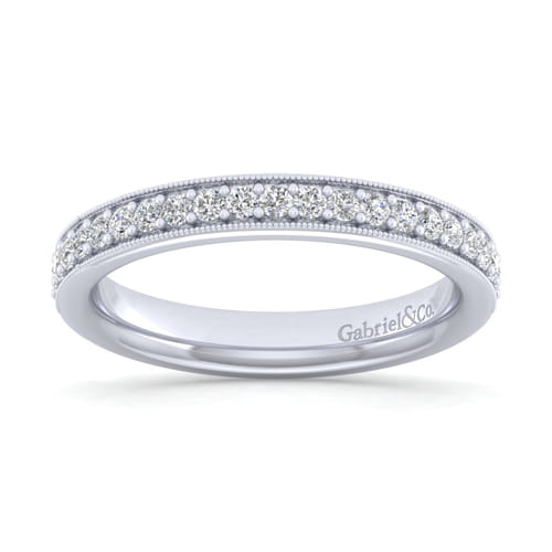 14K White Gold Channel Prong Diamond Anniversary Band with Milgrain