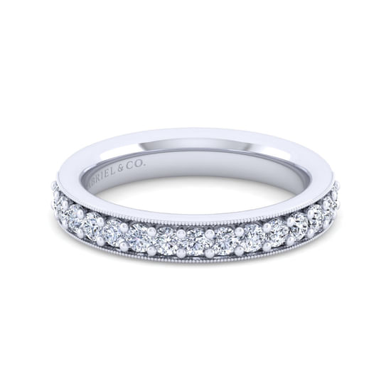 Gabriel - 14K White Gold Channel Prong Diamond Anniversary Band with Milgrain