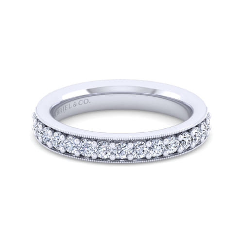 14K White Gold Channel Prong Diamond Anniversary Band with Milgrain 14K White Gold Channel Prong Diamond Anniversary Band with Milgrain