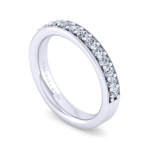 14K White Gold Channel Prong Diamond Anniversary Band with Milgrain 14K White Gold Channel Prong Diamond Anniversary Band with Milgrain