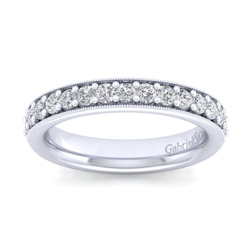14K White Gold Channel Prong Diamond Anniversary Band with Milgrain 14K White Gold Channel Prong Diamond Anniversary Band with Milgrain