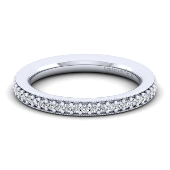 Gabriel - 14K White Gold Channel Prong Diamond Anniversary Band with Milgrain