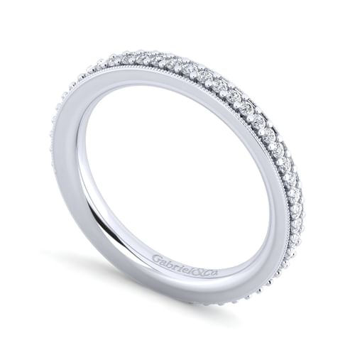 14K White Gold Channel Prong Diamond Anniversary Band with Milgrain