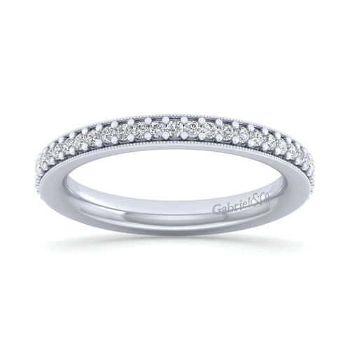 14K White Gold Channel Prong Diamond Anniversary Band with Milgrain