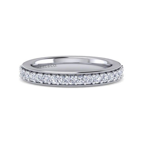 14K White Gold Channel Prong Diamond Anniversary Band with Milgrain
